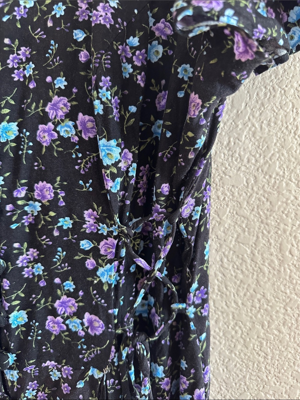 Vintage 90s Floral Flutter Sleeve Tie Waist Midi Rayon Dress 14 XL Large - Picture 3 of 8